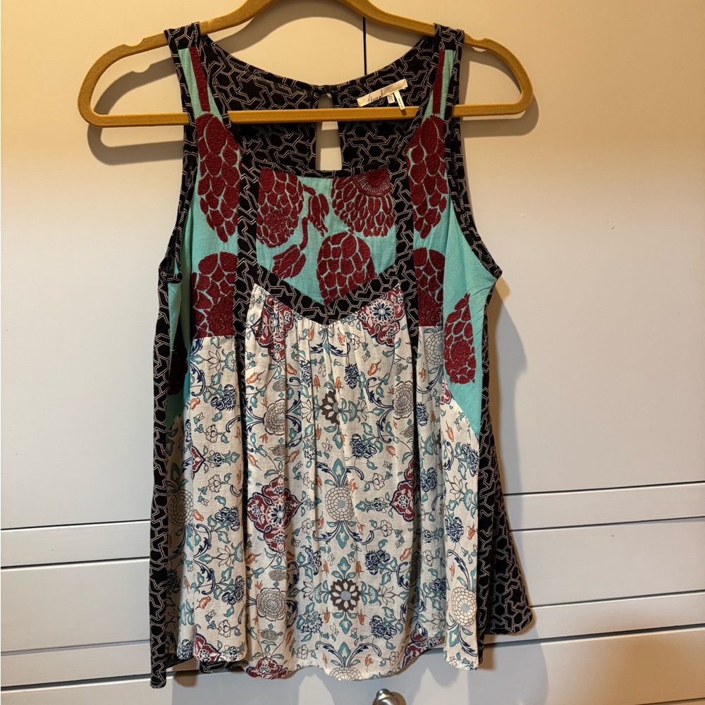 Anthropologie Asymmetrical Red Pleated Tank Top